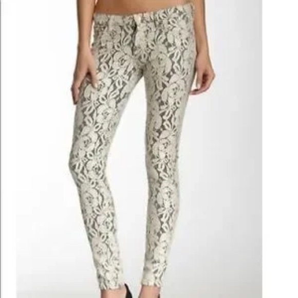 7 For All Mankind Gwenevere Gray Skinny Jeans With Lace Overlay in 23 - Picture 1 of 11